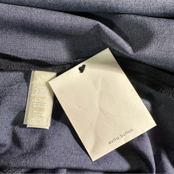 NWT Calvin Klein Navy Blue Chambray Asymmetric Gold Button Up Sheath Dress Sz 4 - Picture 10 of 16